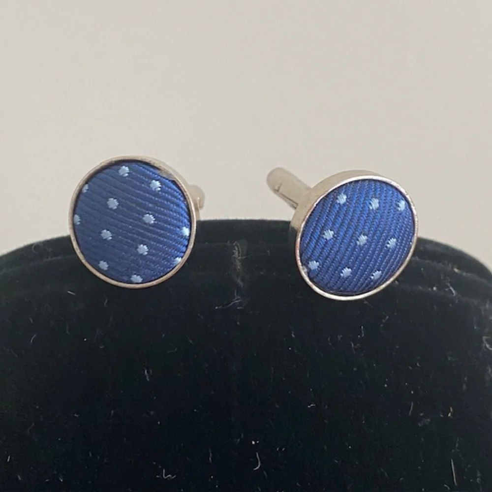 Medium Blue Venezia Silk Cufflinks Made in France - Picture 1 of 5